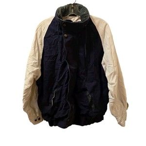 Rennoc Vintage 80/90's Jacket Blue White Green Hideaway Hood Full Zip Mens Large